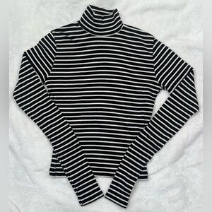 Brandy Melville Striped Mock Turtleneck Long Sleeved Top Ribbed Black White
